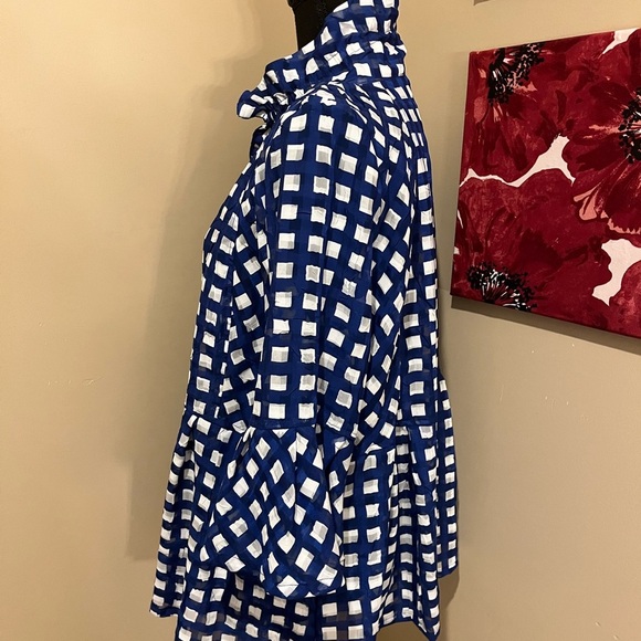 IC BY CONNIE K Sheer Subtle Navy, White Checkered Ruffle Collar Jacket Top - Picture 3 of 9